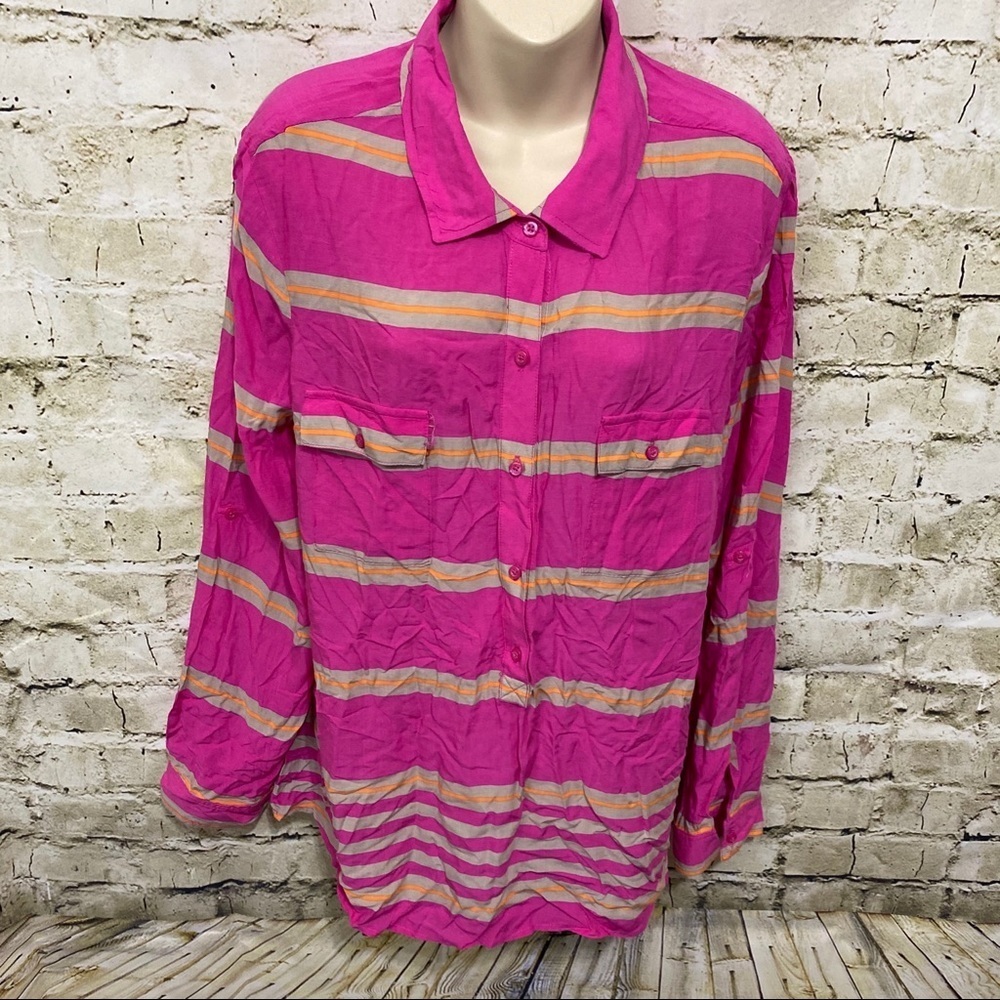 Old Navy Pink Striped Button Long Sleeve Popover
